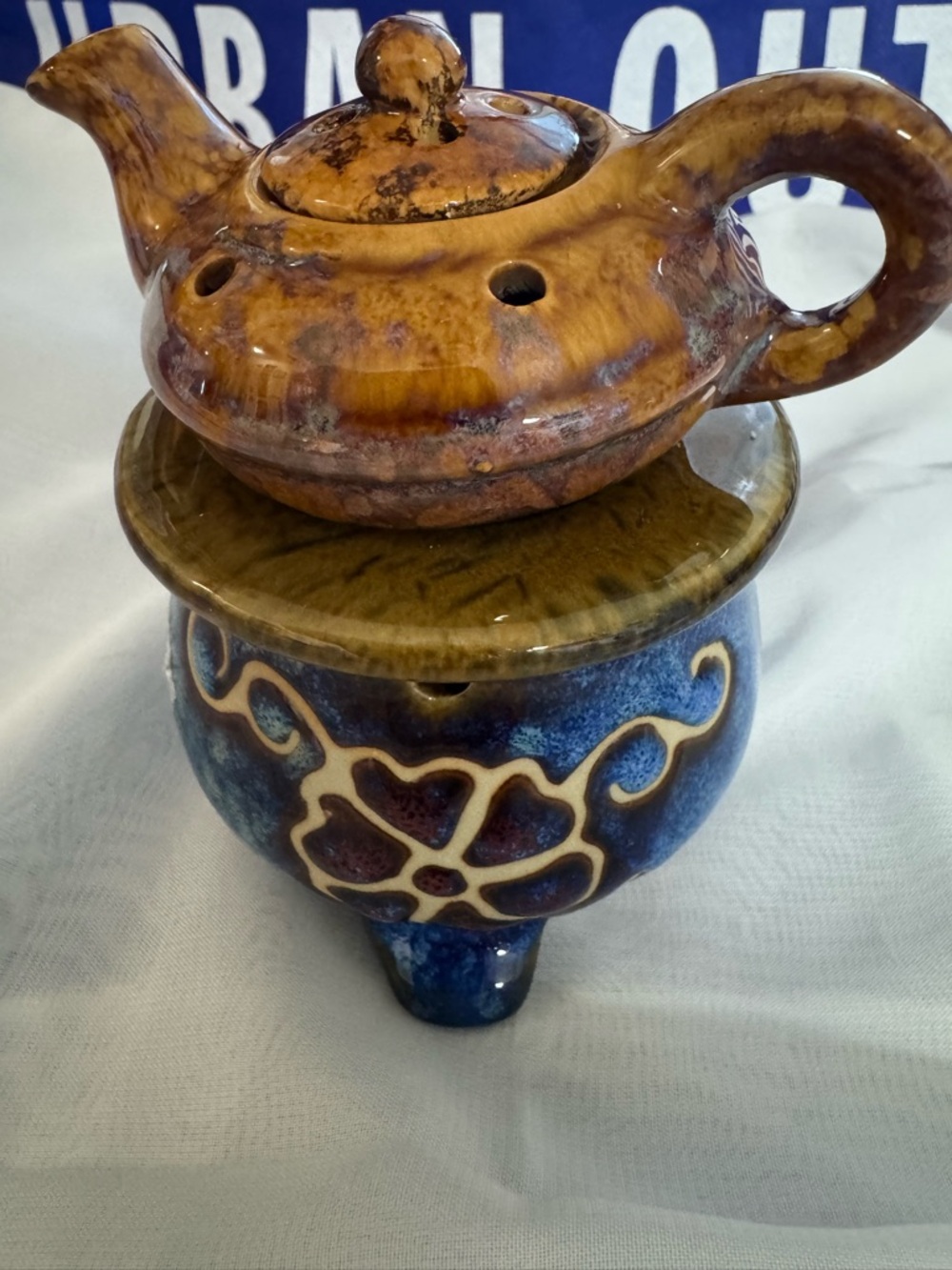 Artistic Ceramic Teapot Incense Burner/ Tea light candle holder — NWT